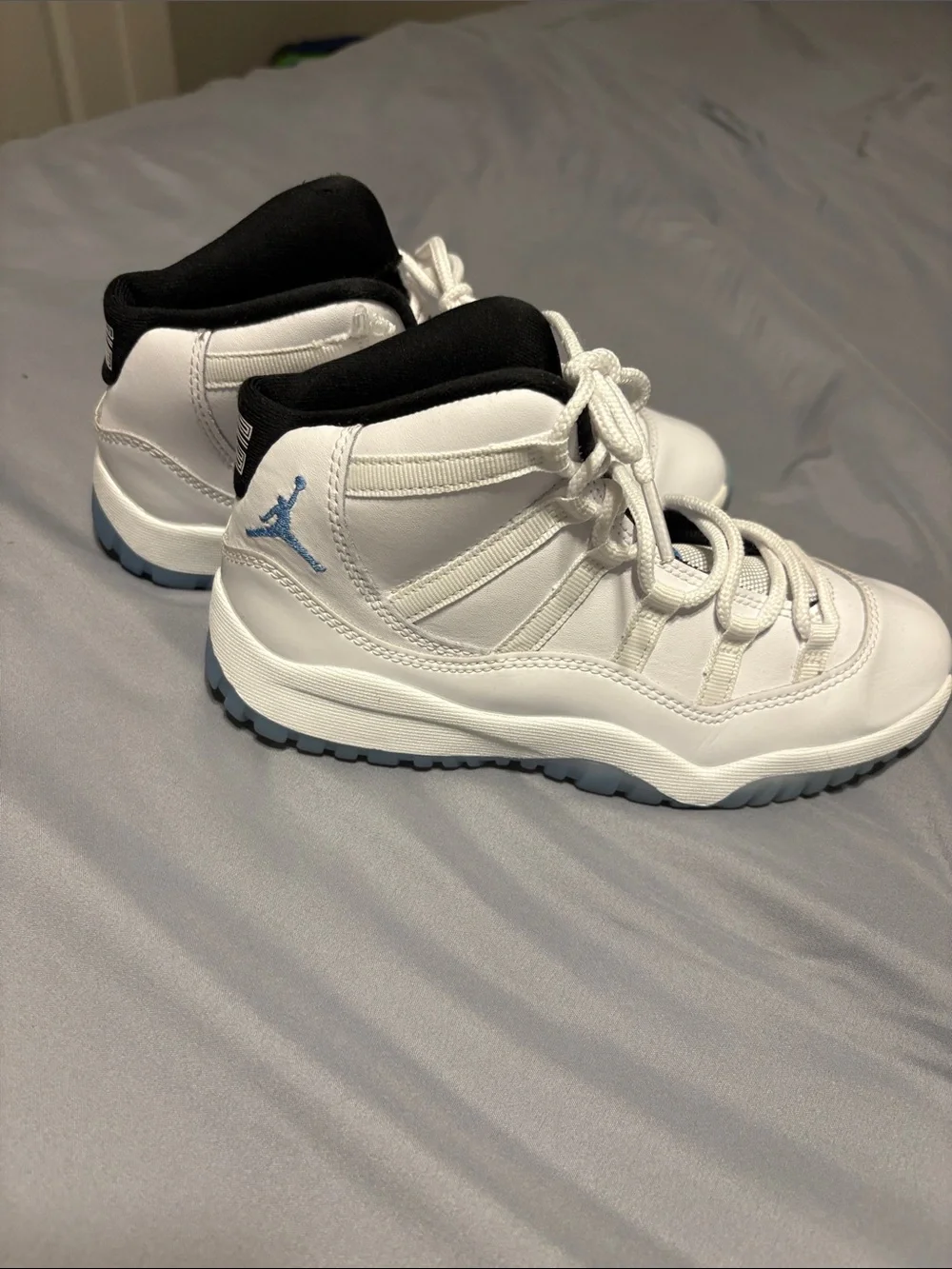 Jordan 11 Kids' White and Light Blue High-Top Sneakers size 2.5